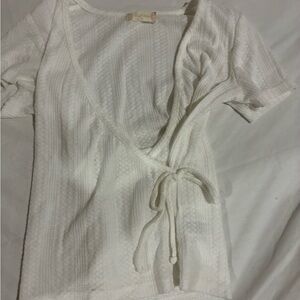 Altar'd State Cream Wrap Knit Short Sleeve Top with Side Tie